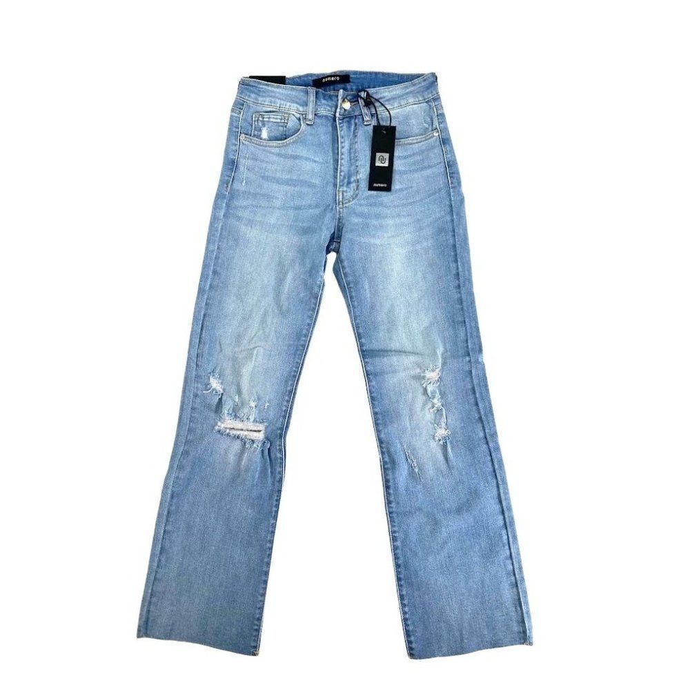 Numero Distressed Cropped Jeans 27 Juniors' Light‎ Blue Raw Hem Stretchy NEW
